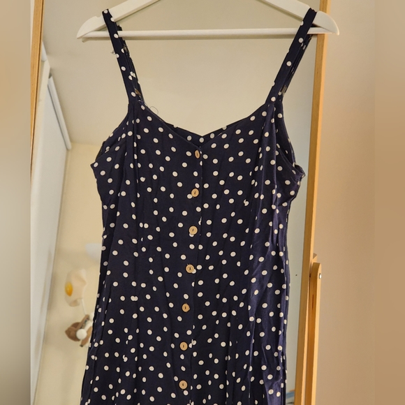 Navy Blue White Polka Dot Midi Dress - Picture 3 of 5